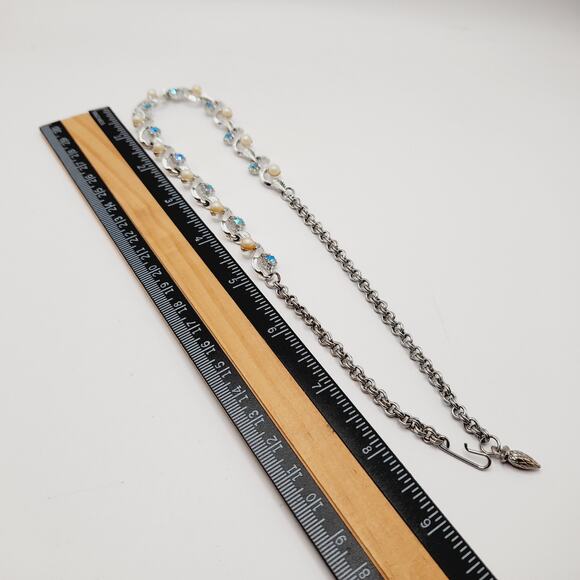 Vintage AB Rhinestone Faux Pearl Choker Necklace 18 Inch - Picture 9 of 9